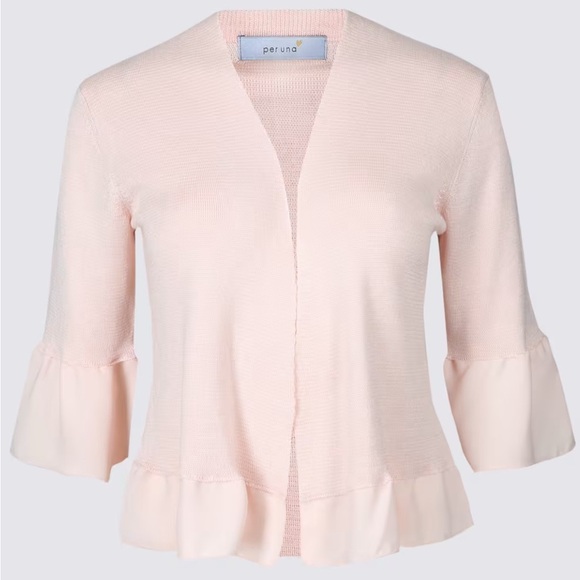 NWOT Open Front Flared Sheer Sleeve Cardigan Pink Sz. 10 UK 14 Marks & Spencer - Picture 2 of 9